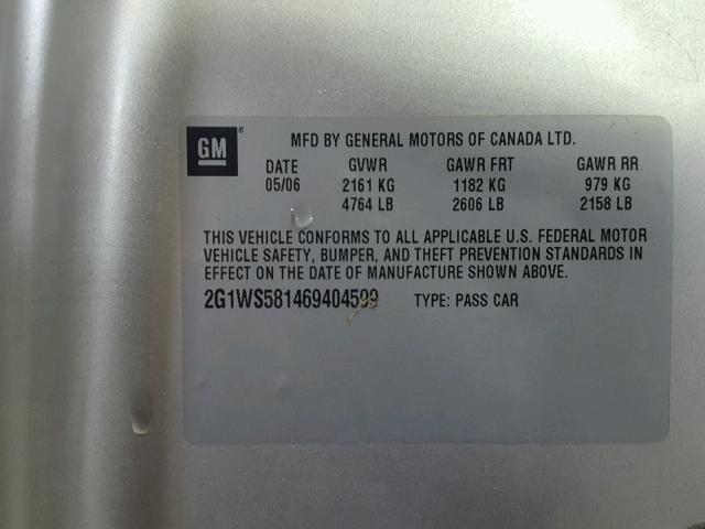 2G1WS581469404599 - 2006 CHEVROLET IMPALA POL SILVER photo 10