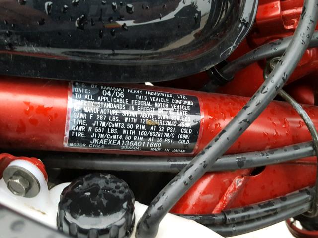 JKAEXEA136A011660 - 2006 KAWASAKI EX650 A6F BLACK photo 10
