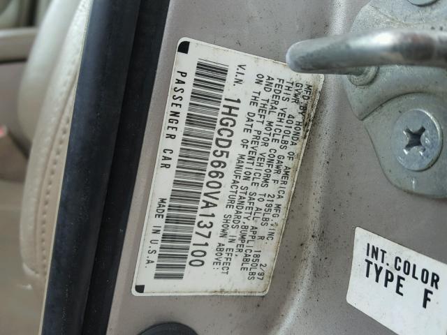 1HGCD5660VA137100 - 1997 HONDA ACCORD EX TAN photo 10