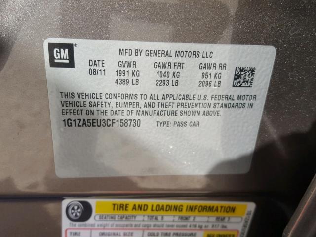 1G1ZA5EU3CF158730 - 2012 CHEVROLET MALIBU LS 棕色 照片 10