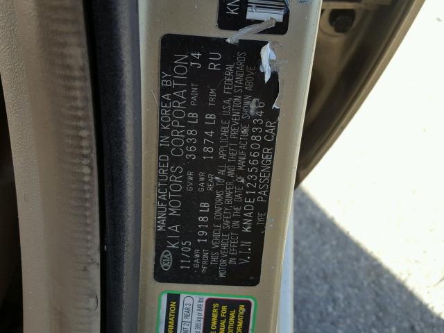 KNADE123566083346 - 2006 KIA RIO TAN photo 10