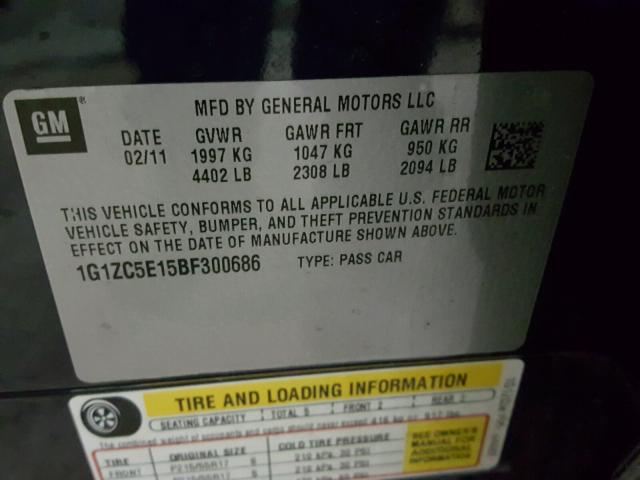 1G1ZC5E15BF300686 - 2011 CHEVROLET MALIBU 1LT 蓝色 照片 10