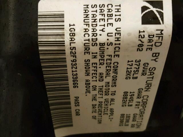 1G8AL52F93Z133666 - 2003 SATURN ION LEVEL WHITE photo 10