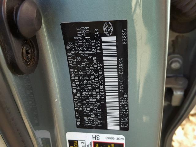 4T4BE46K29R084761 - 2009 TOYOTA CAMRY BASE GREEN photo 10