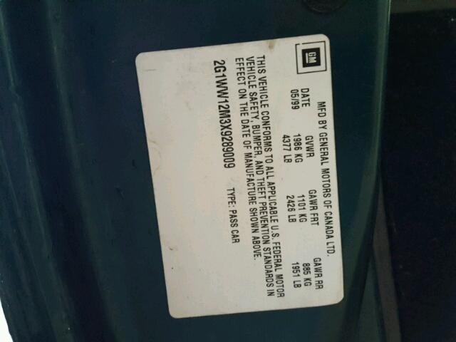 2G1WW12M3X9289009 - 1999 CHEVROLET MONTE CARL 绿色 照片 10