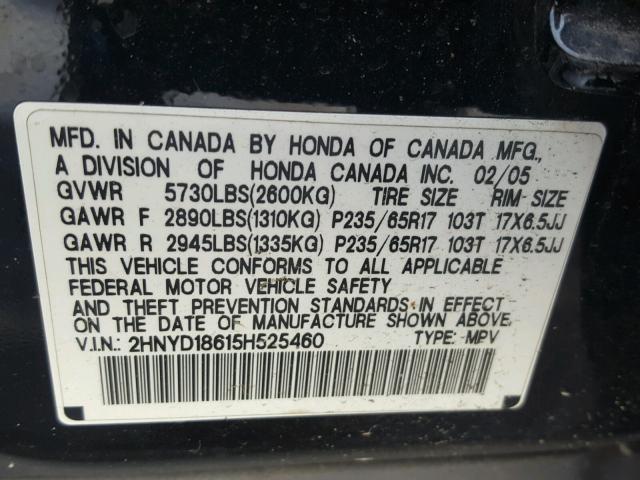 2HNYD18615H525460 - 2005 ACURA MDX TOURIN BLACK photo 10