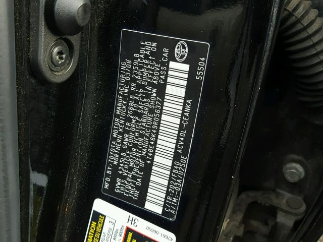 4T4BE46K49R056377 - 2009 TOYOTA CAMRY BASE BLACK photo 10