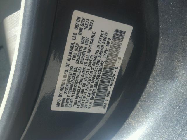 5FNRL38606B439542 - 2006 HONDA ODYSSEY EX GRAY photo 10