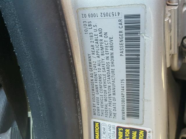 WVWRH63B04P144175 - 2004 VOLKSWAGEN PASSAT GLX 银色 照片 10