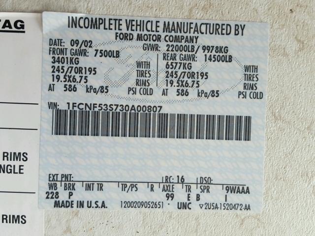 1FCNF53S730A00807 - 2003 FORD FLEETWOOD BLUE photo 10