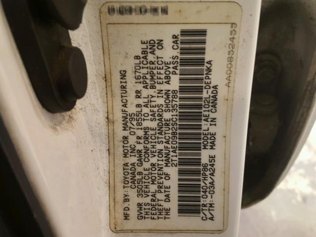 2T1AE09B2SC135788 - 1995 TOYOTA COROLLA LE 白色 照片 10