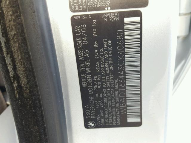 WBADT63443CK40680 - 2003 BMW 530 I AUTO SILVER photo 10