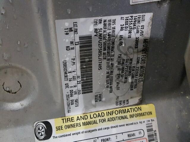 5LMFU27585LJ17495 - 2005 LINCOLN NAVIGATOR ვერცხლისფერი ფოტო 10