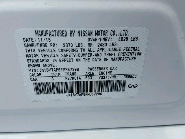 JN1BV7AP6FM357296 - 2015 INFINITI Q50 WHITE photo 10