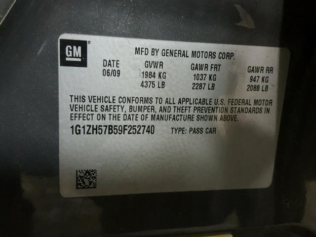 1G1ZH57B59F252740 - 2009 CHEVROLET MALIBU 1LT 灰色 照片 10