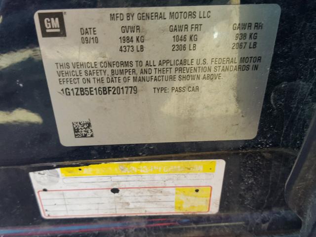 1G1ZB5E16BF201779 - 2011 CHEVROLET MALIBU LS 蓝色 照片 10