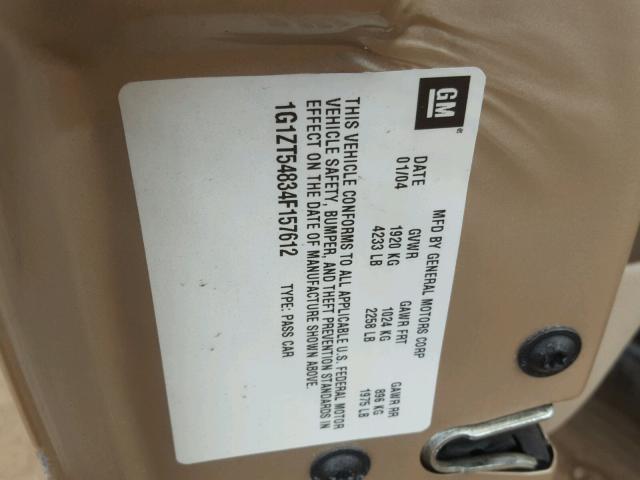 1G1ZT54834F157612 - 2004 CHEVROLET MALIBU LS ოქროსფერი ფოტო 10