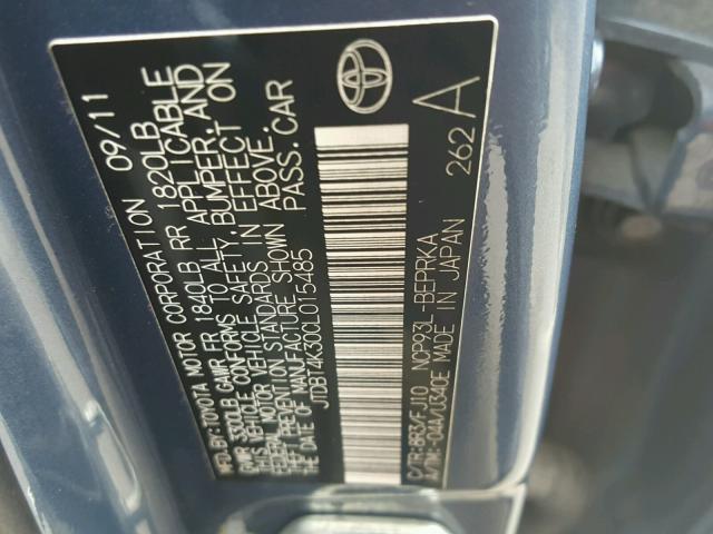 JTDBT4K30CL015485 - 2012 TOYOTA YARIS BLUE photo 10