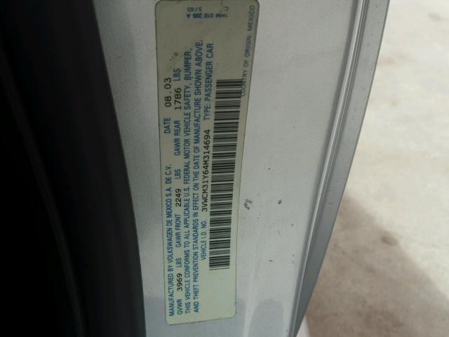 3VWCM31Y64M314694 - 2004 VOLKSWAGEN NEW BEETLE 银色 照片 10