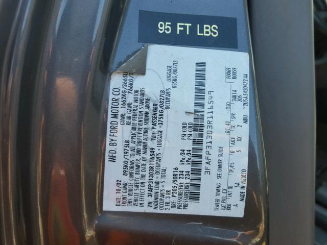 3FAFP31303R116549 - 2003 FORD FOCUS ZX3 GRAY photo 10