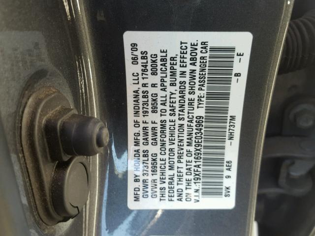 19XFA169X9E034969 - 2009 HONDA CIVIC EXL GRAY photo 10