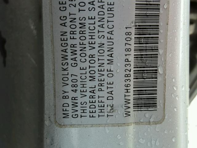 WVWTH63B23P187081 - 2003 VOLKSWAGEN PASSAT GLX 银色 照片 10