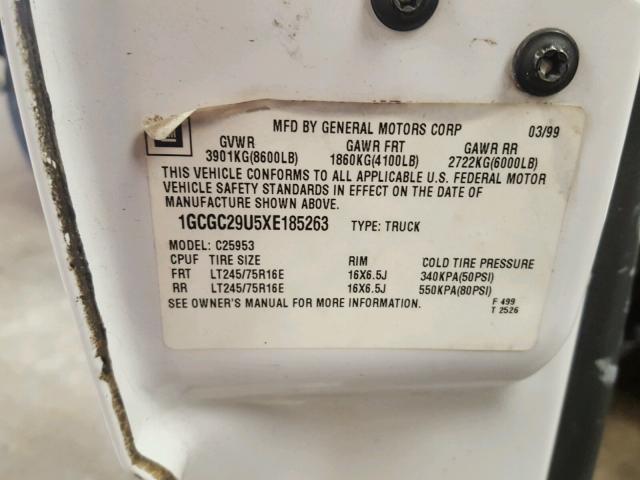 1GCGC29U5XE185263 - 1999 CHEVROLET SILVERADO WHITE photo 10