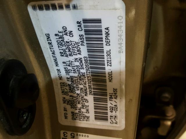 1NXBR32E57Z926983 - 2007 TOYOTA COROLLA CE BEIGE photo 10