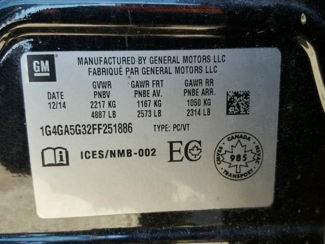 1G4GA5G32FF251886 - 2015 BUICK LACROSSE CHARCOAL photo 10