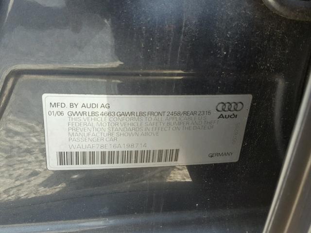 WAUAF78E16A198714 - 2006 AUDI A4 2 GRAY photo 10