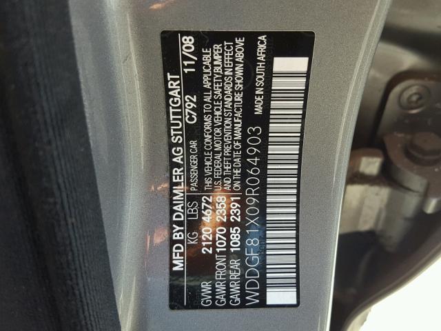 WDDGF81X09R064903 - 2009 MERCEDES-BENZ C 300 4MAT GRAY photo 10