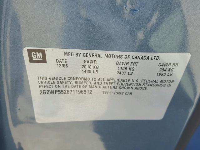 2G2WP552671196512 - 2007 PONTIAC GRAND PRIX Mavi foto 10