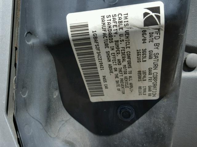 1G8AF52F34Z219421 - 2004 SATURN ION LEVEL SILVER photo 10