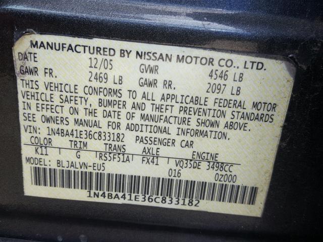 1N4BA41E36C833182 - 2006 NISSAN MAXIMA SE GRAY photo 10