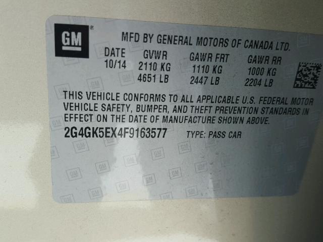 2G4GK5EX4F9163577 - 2015 BUICK REGAL BEIGE photo 10