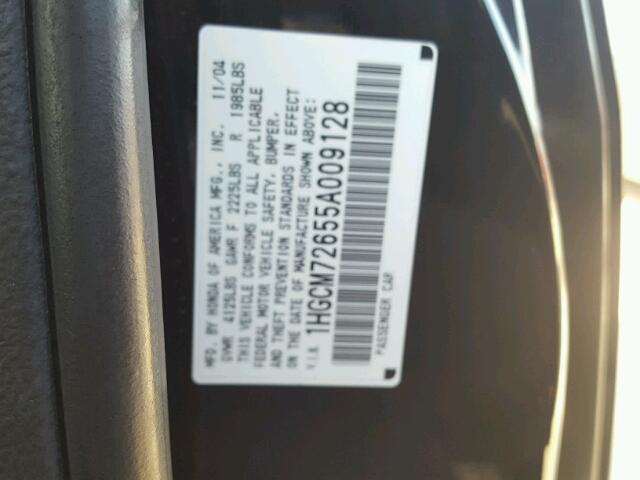 1HGCM72655A009128 - 2005 HONDA ACCORD EX BLACK photo 10