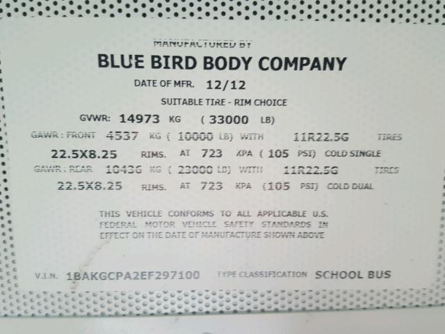 1BAKGCPA2EF297100 - 2014 BLUE BIRD SCHOOL BUS YELLOW photo 10