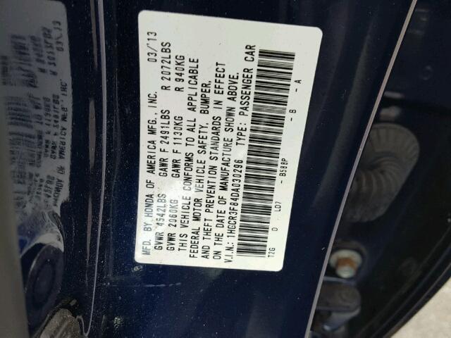 1HGCR3F84DA030296 - 2013 HONDA ACCORD EXL BLUE photo 10