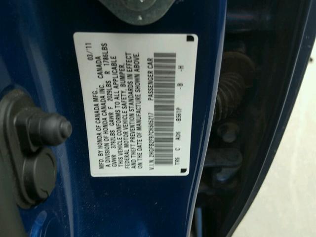 2HGFB2F97CH505217 - 2012 HONDA CIVIC EXL ლურჯი ფოტო 10
