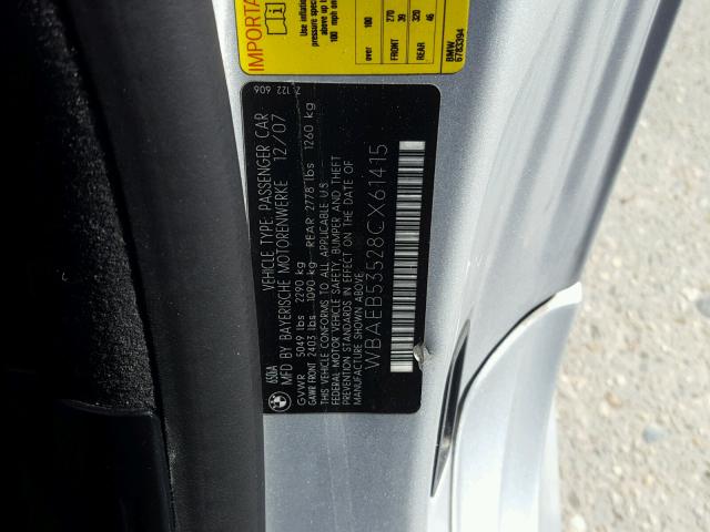 WBAEB53528CX61415 - 2008 BMW 650 I SILVER photo 10