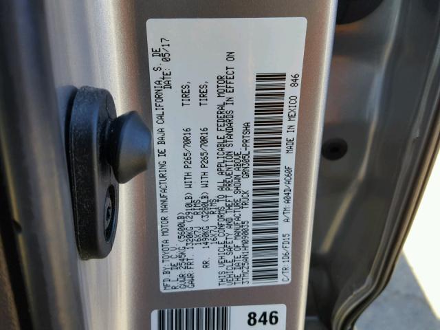 3TMCZ5AN1HM090035 - 2017 TOYOTA TACOMA DOU Күміс фото 10