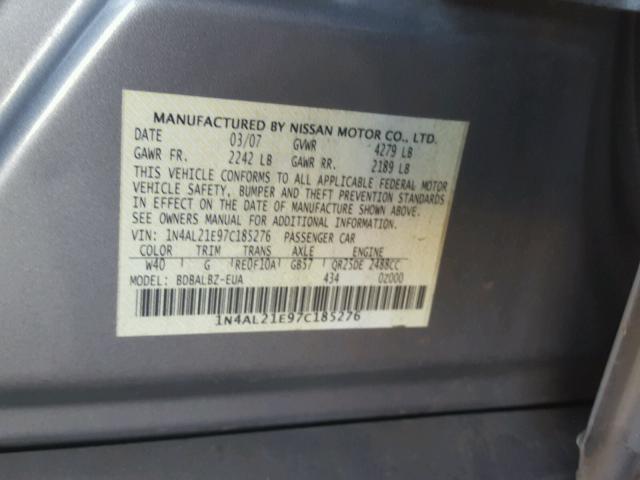 1N4AL21E97C185276 - 2007 NISSAN ALTIMA 2.5 SILVER photo 10