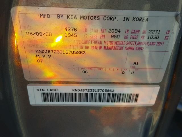 KNDJB723315705863 - 2001 KIA SPORTAGE GOLD photo 10