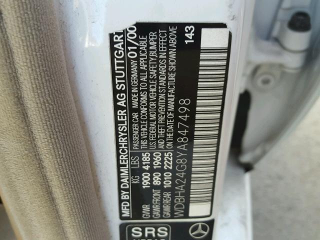 WDBHA24G8YA847498 - 2000 MERCEDES-BENZ C 230 WHITE photo 10