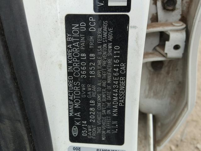 KNADM4A34E6416110 - 2014 KIA RIO LX Սպիտակ լուսանկար 10