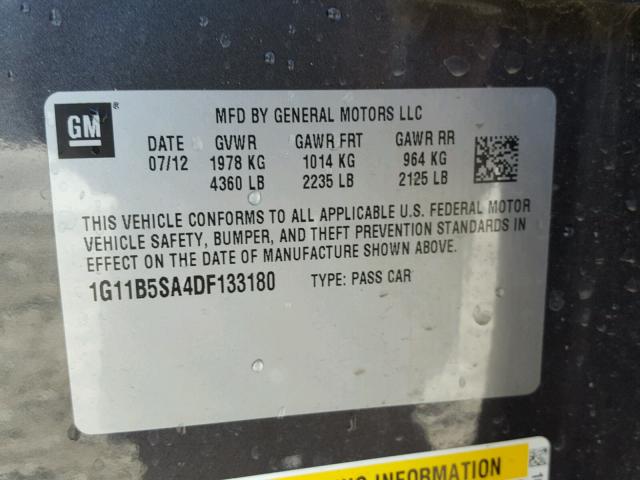 1G11B5SA4DF133180 - 2013 CHEVROLET MALIBU LS გრაფიტი ფოტო 10