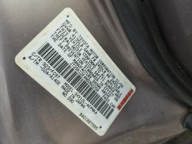 JT2SK12E4N0062258 - 1992 TOYOTA CAMRY LE GRAY photo 10