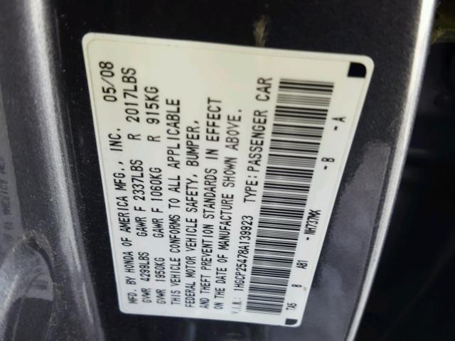 1HGCP25478A139923 - 2008 HONDA ACCORD LXP GRAY photo 10