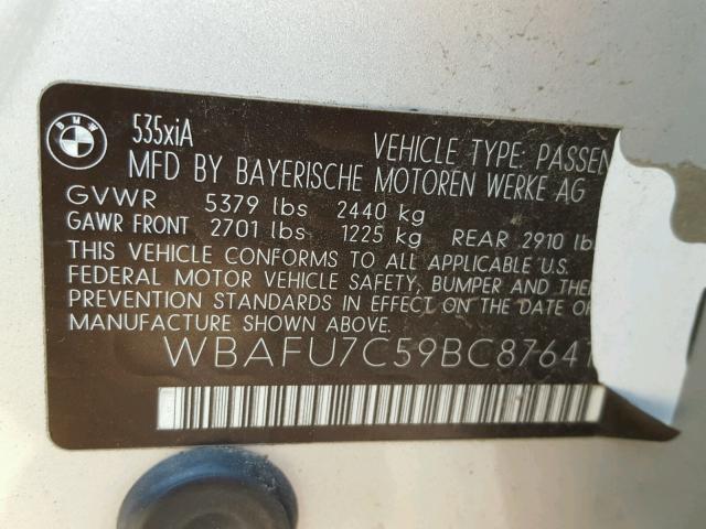 WBAFU7C59BC876417 - 2011 BMW 535 XI Argent photo 10