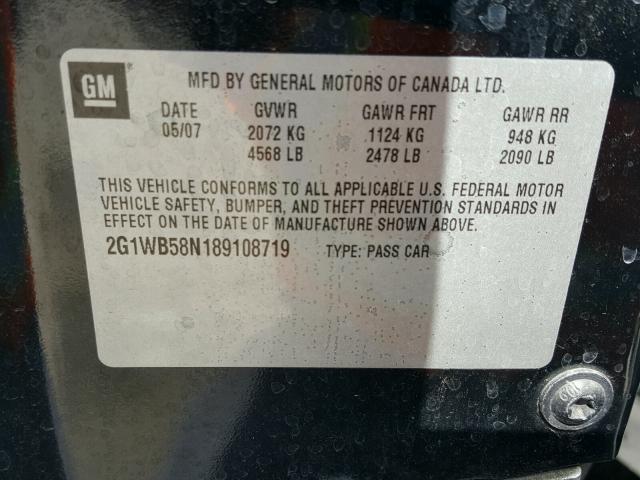 2G1WB58N189108719 - 2008 CHEVROLET IMPALA LS BLACK photo 10